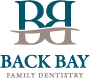 "Back Bay Family Dentistry logo with blue and beige design elements."
