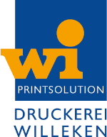 Logo der Druckerei Willeken mit den Buchstaben "wi" und Text "PRINTSOLUTION".