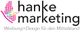 Logo von "hanke marketing", Slogan: "Werbung + Design für den Mittelstand", bunte Pixel-Grafik.