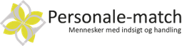 Logo for "Personale-match" med teksten "Mennesker med indsigt og handling" og blomstermotiv.