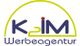 Logo der "K2IM Werbeagentur" mit gelbem Halbkreis und blauer Schrift auf weißem Hintergrund.