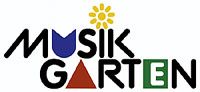 Logo von Musikgarten mit bunten Buchstaben und Sonnenmotiv.