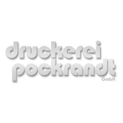 Textlogo "druckerei pockrandt GmbH" in grauer Schrift auf weißem Hintergrund.