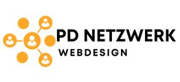 Logo von PD Netzwerk Webdesign, gelbe Netzstruktur mit Personen-Icons links vom Text.