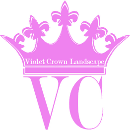 Pink crown logo with "Violet Crown Landscape" text and large "VC" letters below.