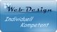 Blaues Logo mit "Web Design", "Individuell", "Kompetent" und stilisierten Buchstaben.