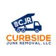 Logo of Curbside Junk Removal LLC with a blue truck and initials CJR on the container.