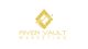 Logo van River Vault Marketing, goudkleurig met grafiek en rivierbeeld.