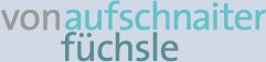 Textlogo mit den Wörtern "vonaufschnaiter füchsle" in Grau und Türkis.
