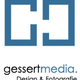 Logo von Gessert Media: Zwei blaue C-Formen, Text "Design & Fotografie" darunter.