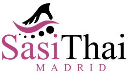 Logotipo rosa de "Sasi" con texto "Madrid" abajo, y un diseño curvo sobre la "S".