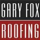 Logo with "Gary Fox Roofing" in bold, white text on black and red background.