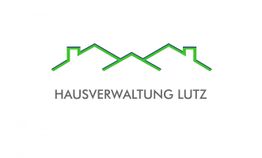 Grünes Logo mit stilisierten Häusern und dem Text "Hausverwaltung Lutz" darunter.