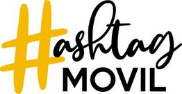 Texto: "#hashtag MOVIL" en amarillo y negro sobre fondo blanco.