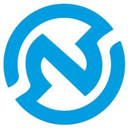 Logo astratto blu con cerchio e forma stilizzata all'interno.