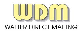Logo mit gelben Buchstaben "WDM", darunter steht "Walter Direct Mailing" in Schwarz.