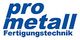 Logo mit blauem Text: "pro metall Fertigungstechnik".