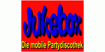 Textbild: "Jukebox" in Blau, darunter "Die mobile Partydiscothek" auf rotem Hintergrund.