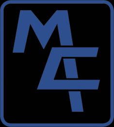 Logo blu con lettere stilizzate "MA" su sfondo nero.