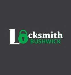 Locksmith Bushwick logo with a padlock design in place of the "o" on a dark background.