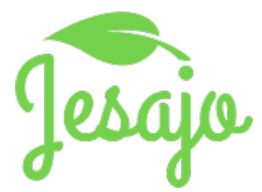 Grünes Logo mit Schriftzug "Jesajo" und einem darüber liegenden Blatt.