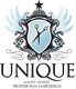 Logo: Schere im Wappen mit Flügeln, darunter Text "Unique Makeup Artistry Professional Hair Design".