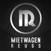 Logo von Mietwagen Reuss: Silbernes „MR“ in einem Kreis auf schwarzem Hintergrund.