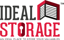 Logo reading "Ideal Storage" with a red and black storage unit design above the text.
