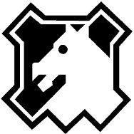 Schwarz-weißes Logo eines stilisierten Pferdekopfes in einem geometrischen Rahmen.