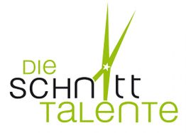 Logo: Die Schnitt Talente, Text mit stilisierter grüner Schere als Buchstabe "t".