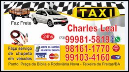 Cartaz de táxi com serviço de frete e assistência veicular em Teixeira de Freitas, Bahia.