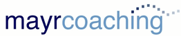 "Logo von 'mayrcoaching' mit Schrift in Blau und Punkten in Wellenform."