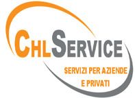 Logo CHL Service con scritta "Servizi per aziende e privati" in arancione e grigio.
