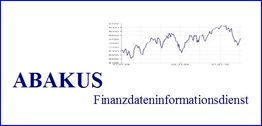 „ABAKUS Finanzdateninformationsdienst“ neben einem Diagramm mit einem linearen Finanzverlauf.