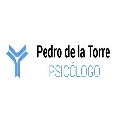 Logo con texto "Pedro de la Torre, Psicólogo" y un símbolo azul a la izquierda.