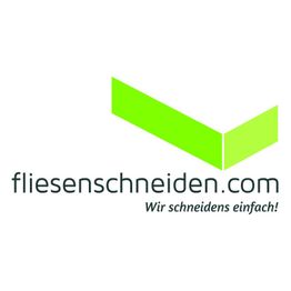 Grünes V-Logo über Schriftzug "fliesenschneiden.com – Wir schneidens einfach!".