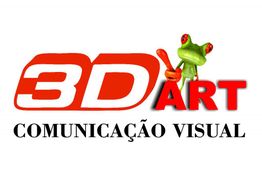 Logotipo da 3D ART COMUNICAÇÃO VISUAL com um sapo verde segurando um pincel vermelho.