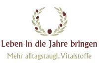 Text mit Olivenzweigen: "Leben in die Jahre bringen. Mehr alltagstaugliche Vitalstoffe."