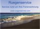 Strand mit Wellen, Text: Ruegenservice - Service rund um Ihre Ferienwohnung, Webseite.