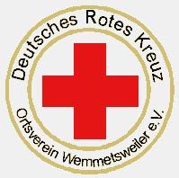 Logo des Deutschen Roten Kreuzes, Ortsverein Wemmetsweiler e.V., mit rotem Kreuz in der Mitte.