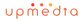 Logo di "upmedia" con scritta arancione e puntini colorati su sfondo bianco.