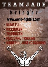 Text: "Teamjade Krieger. Kung Fu, Kickboxen, Thaiboxen. Personal Training, Kinder-Jugendtraining."