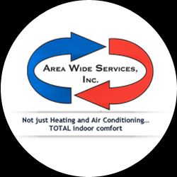 Logo with blue and red arrows, text "Area Wide Services, Inc." and "TOTAL indoor comfort."