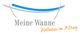 Logo: "Meine Wanne - Wellness im Alltag" mit blauer und grauer Wannenform.