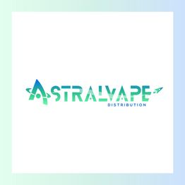 Logotipo de Astral Vape Distribution con cohete y diseño en tonos verde y azul.