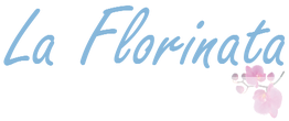 Texto "La Florinata" en azul con una orquídea rosa a la derecha.
