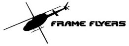 Schwarzer Helikopter mit dem Text "Frame Flyers" daneben auf weißem Hintergrund.