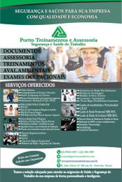 Folheto informativo de serviços de segurança e saúde do trabalho com contatos e informações.