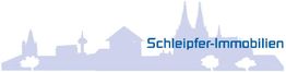 Silhouette einer Stadt mit dem Text "Schleipfer-Immobilien" in Blau.