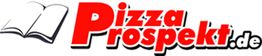 Logo mit rotem "Pizza Prospekt" Text und schwarzem ".de" sowie einem aufgeschlagenen Buch links.